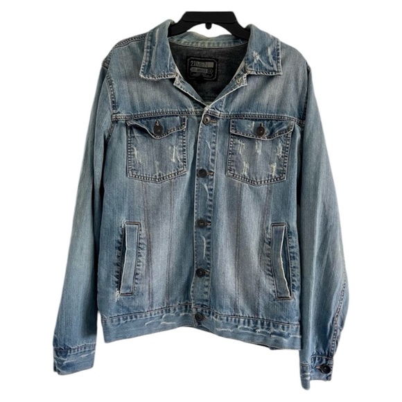 21 MEN LA Men’s Blue‎ Denim Distressed Jean Button Up 100% Cotton Jacket-Size L - Picture 1 of 7
